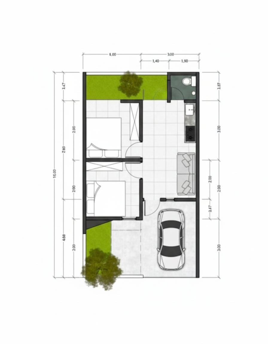 Denah Rumah 1 Lantai TYPE 45